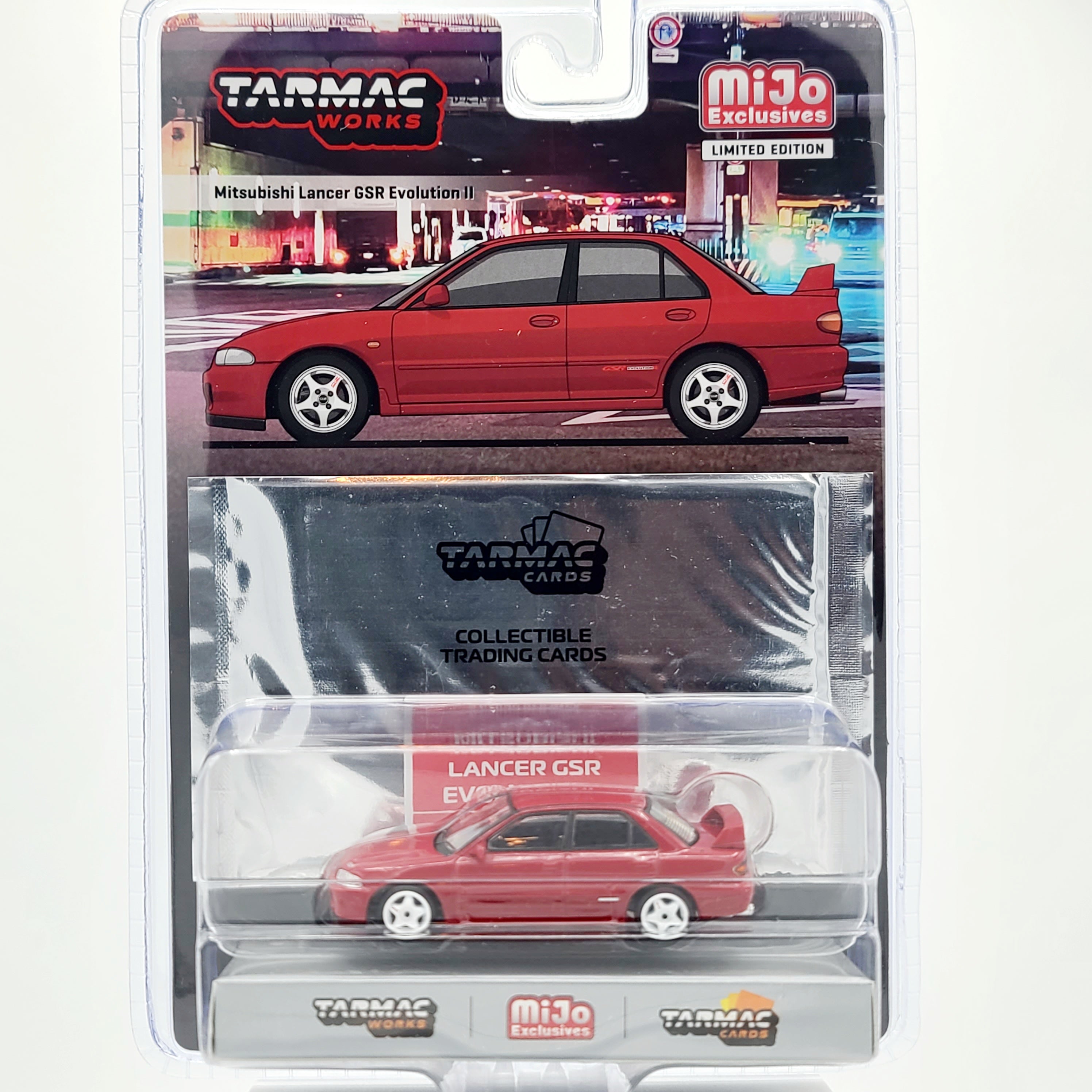 Tarmac Works Mitsubishi Lancer GSR Evolution II w/ Tarmac Cards - 1:64 (2024 Global64 - MiJo Exclusives)